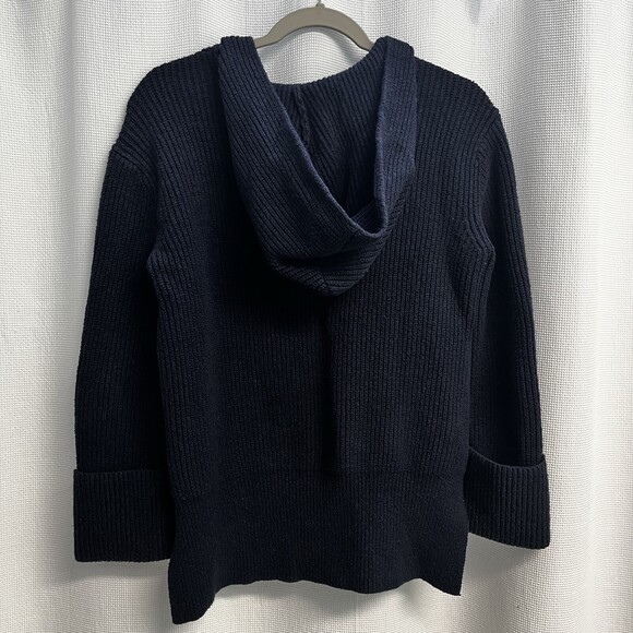 Anthropologie Women’s Blue Chunky Rib Knit Y2K Hooded Sweater Slouchy Grunge - Picture 7 of 8